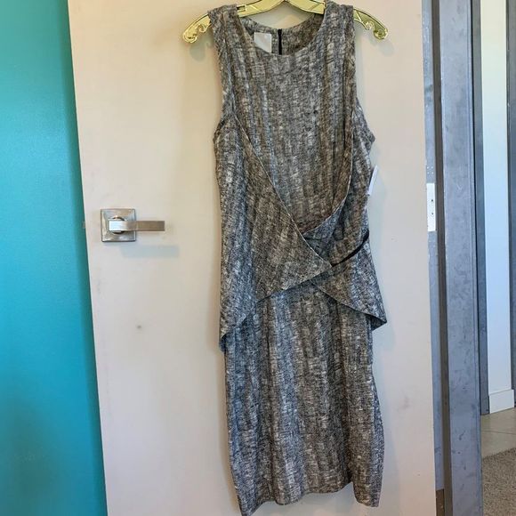 Ninety Eight Dresses & Skirts - NWT Ninety Eight grey linen dress, M, crisscross drape, knee length, sleeveless